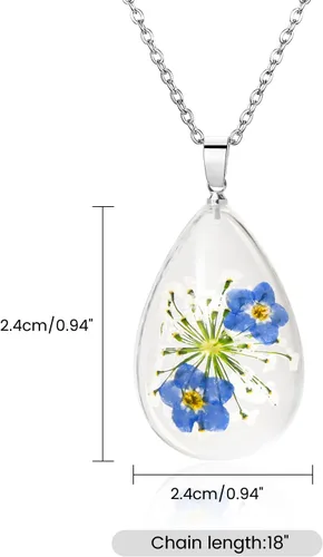 Vista 28 de Collar de flores silvestres prensadas con encaje de Forget-Me-Not y Queen Anne Collar de flores prensadas de oro Collares hechos a mano