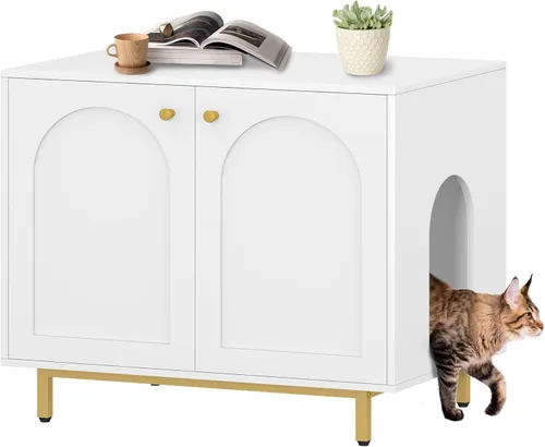 Vista 9 de Hzuaneri Gabinete Oculto para Caja de Arena para Gatos, Mueble Oculto para Caja de Arena, Casa de Madera para Gatos, Mesa Lateral, Sala de Estar