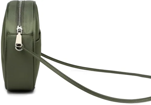 Vista 8 de Bolso circular para mujer, bolso cruzado redondo con cremallera Verde militar/nailon