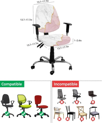 Vista 4 de Vandarllin Funda para silla de oficina, color oro blanco, rosa, elástico, universal, para computadora, escritorio, ágata de mármol abstracto