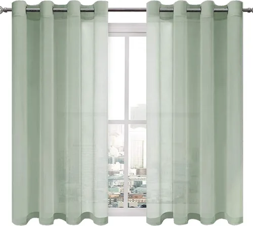Vista 22 de DWCN Cortinas traslúcidas color verde frijol para sala de estar y dormitorio - Cortinas voile con aspecto de lino sintético con ojales en la parte