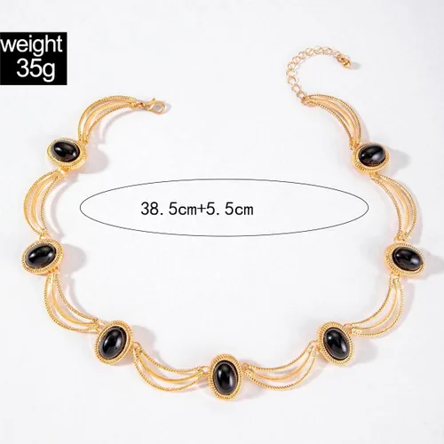 Vista 7 de Gargantilla de elipse de la época medieval vintage, collar ovalado geométrico dorado para mujer, regalo
