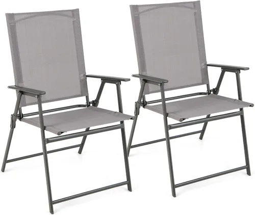 Vista 9 de Giantex Juego de 2 sillas plegables para patio, sillas de césped al aire libre con marco de metal a prueba de óxido, sillas de comedor portátiles