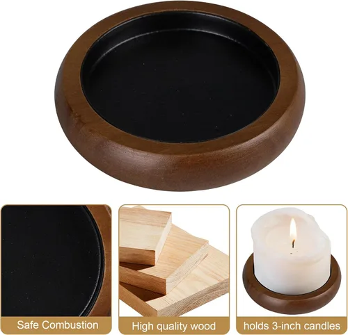 Vista 3 de Juego de 2 portavelas para velas de pilar, plato de vela de madera de granja, soporte de vela de madera rústica, bandeja de velas decorativa