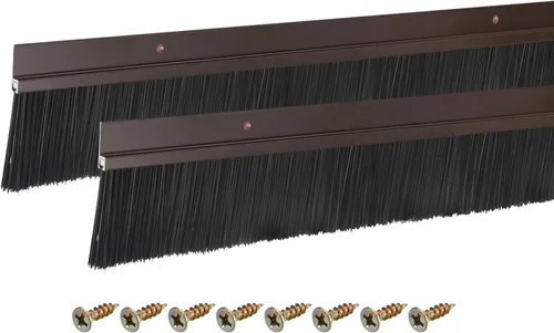 Vista 8 de uxcell 2 piezas barredor de cepillo inferior para puerta forma H base de aleación de aluminio con cepillo de nailon de 0.4 pulgadas para hogar