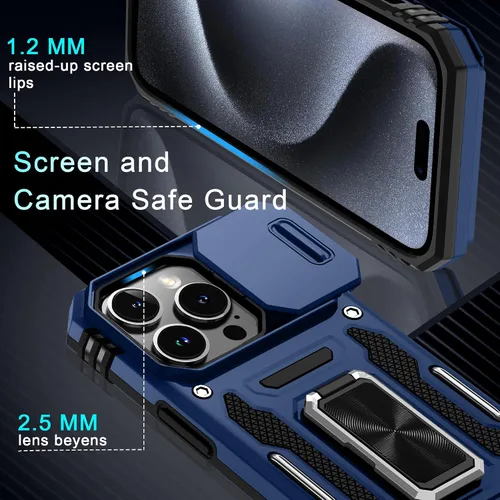 Vista 296 de DEERLAMN Funda para iPhone Xs Max con funda deslizante para cámara + protector de pantalla, soporte giratorio de anillo de grado militar a prueba