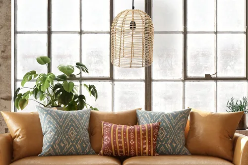 Vista 8 de Creative Co-Op Lámpara de techo moderna de ratán tejida a mano, estilo bohemio, natural