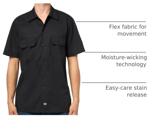 Vista 4 de Dickies Camisa de trabajo flexible de manga corta para hombre Slim Fit - P Negro