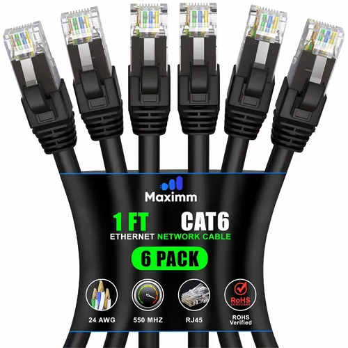 Vista 62 de Maximm Cable Ethernet Cat 6 de 0.6 pies (paquete de 6) – Cable LAN de alta velocidad, cable de Internet, cable de conexión y cable de red – UTP
