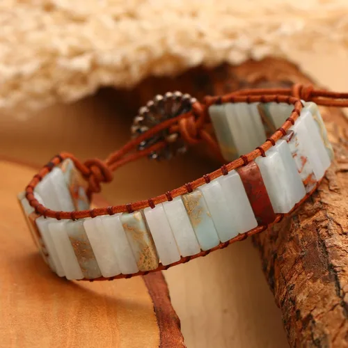 Vista 5 de sedmart - Pulseras de los 7 chakras para mujeres con piedras reales y correa de cuero, cuentas curativas para hombres y mujeres, joyería bohemia