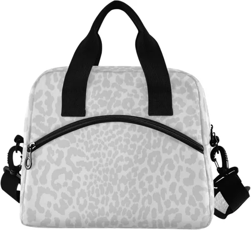 Vista 19 de Bolsa de Almuerzo Aislada de Leopardo Negro Estampado de Piel Animal Enfriadora Reutilizable Tote Box con Correa para el Hombro para Trabajo Picnic