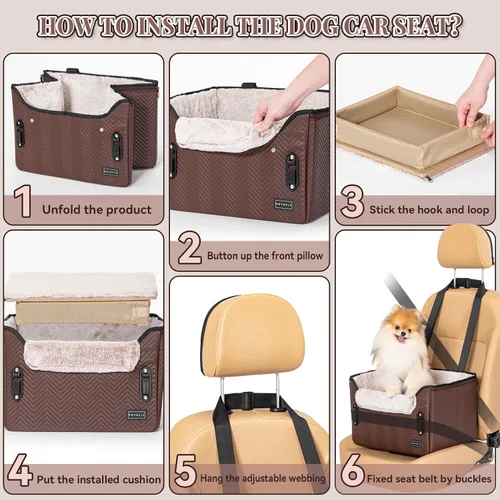 Vista 6 de PETSFIT - Asiento de automóvil impermeable, piel sintética, perros pequeños, hebillas seguras patentadas, correa de clip, cama transportadora