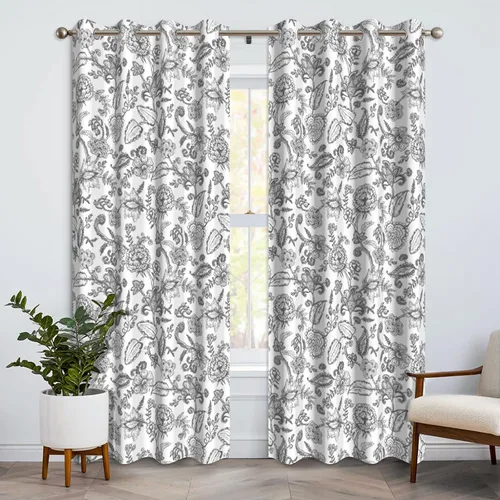 Vista 11 de Cortinas opacas bohemias para dormitorio, cortinas modernas de mediados de siglo color azul, cortinas térmicas con ojales para oscurecer