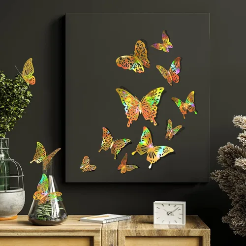 Vista 2 de 60 calcomanías 3D iridiscentes de mariposa dorada para decoración de pared Dorado
