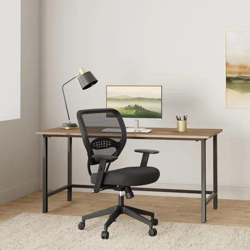 Vista 2 de Space Seating Serie 55 - Silla de escritorio de oficina ajustable con soporte lumbar integrado, malla negra
