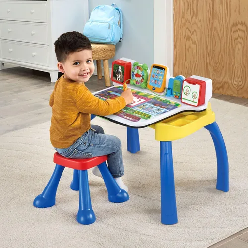 Vista 5 de VTech Escritorio de actividades Deluxe para explorar y escribir (embalaje sin frustraciones), Azul