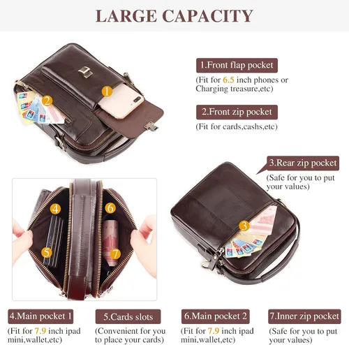Vista 4 de BAIGIO Men's Genuine Leather Shoulder Bag Messenger Briefcase CrossBody Handbag Satchel Travel bag