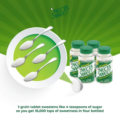 Vista 5 de Necta Sweet - Tabletas de sacarina de 1 grano – Sustitutos de azúcar sin calorías (paquete de 4 botellas de 1,000 tabletas) Zero-Calorie Sugar