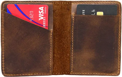 Vista 2 de Hide & Drink, Cartera plegable de cuero, capacidad para hasta 8 tarjetas más billetes plegados, cartera minimalista de viajero, organizador, cartera