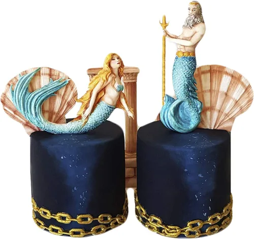 Vista 6 de Mujiang Moldes de silicona con temática de sirena 3D, molde de silicona Neptuno para decoración de pasteles, caramelo, chocolate, azúcar, arcilla
