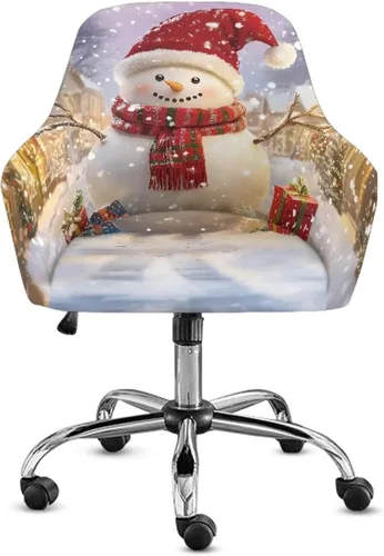 Vista 21 de Funda de asiento para silla de oficina, diseño de muñeco de nieve, con reposabrazos, reutilizable, moderna, con parte inferior elástica, fácil