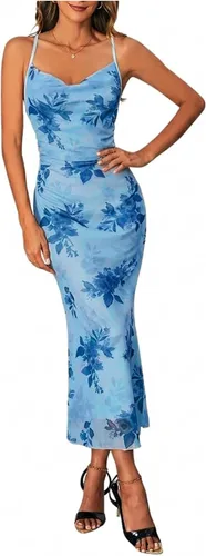 Vista 31 de SOLY HUX Vestido de malla floral para mujer, vestido largo para cóctel Estampado floral multicolor.