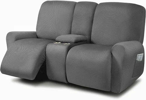 Vista 41 de ULTICOR Fundas para sofá reclinable de 8 piezas, fundas elásticas con hilo teñido para sofá reclinable de 3 cojines, gruesas, suaves y lavables Gris