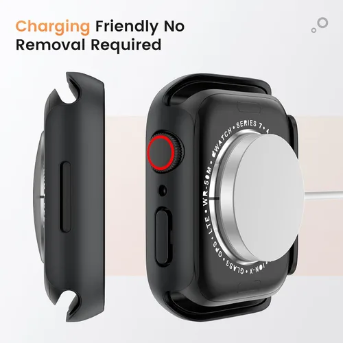 Vista 6 de Goton Funda impermeable con protector de pantalla para Apple Watch, película de vidrio templado antiespía para iWatch, carcasa de policarbonato