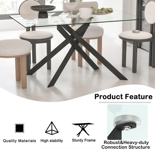 Vista 5 de Henf Juego de mesa de comedor de 5 piezas para 4, mesa de comedor rectangular de 51 pulgadas y 4 sillas de comedor de poliuretano gris carbón, mesa