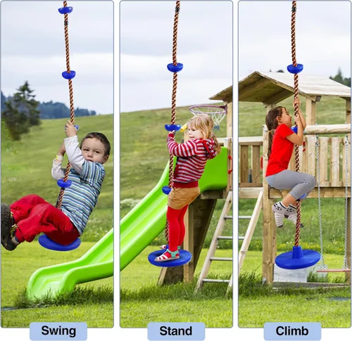 Vista 6 de REDCAMP Columpios de cuerda de escalada para árboles, asiento de columpio de disco de plástico resistente para niños y adultos con correa
