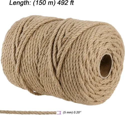 Vista 2 de JOIKIT Cuerda de yute trenzada natural de 0.197 in y 492 pies, cuerda de cáñamo trenzada para manualidades, jardinería, agrupación, decoración