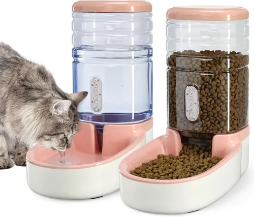 Vista 9 de Kacoomi Alimentador Automático para Perros y Gatos y Dispensador de Agua, Conjunto de Alimentador por Gravedad y Dispensador de Agua con Cuenco