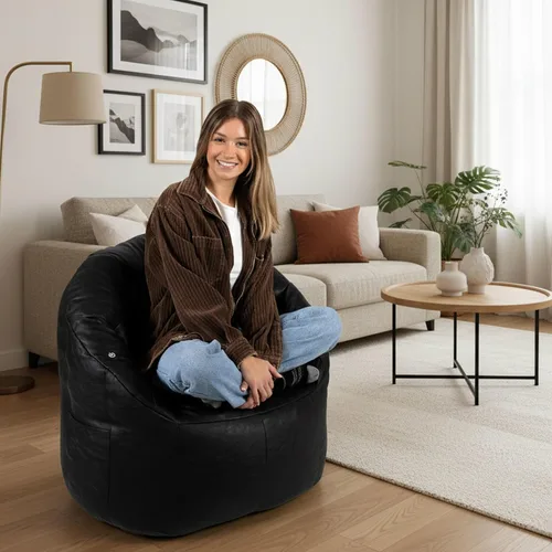 Vista 7 de Big Joe Milano - Silla de Puf con Cuero Montana Negro Vibe