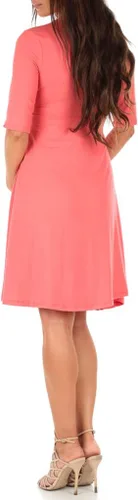 Vista 3 de Mother Bee Maternity - Vestido de maternidad de media manga, diseño cruzado de imitación con lazo frontal Coral