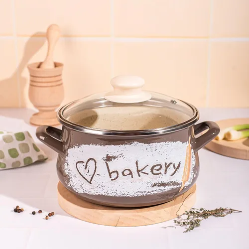 Vista 2 de Enameled Steel Pot Gourmet Enamelware Cooking Pot Kitchen Pot Cookware (Love Bakery 1.75-qt. (1.65 L))