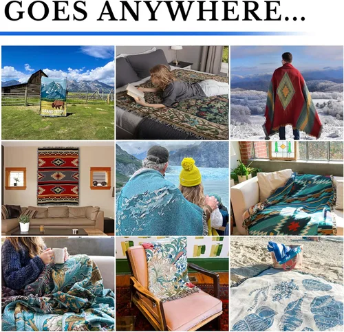 Vista 9 de Pure Country Weavers Manta Anatolia inspirada en los nativos americanos del suroeste, manta de tapiz de regalo tejida de algodón, fabricada