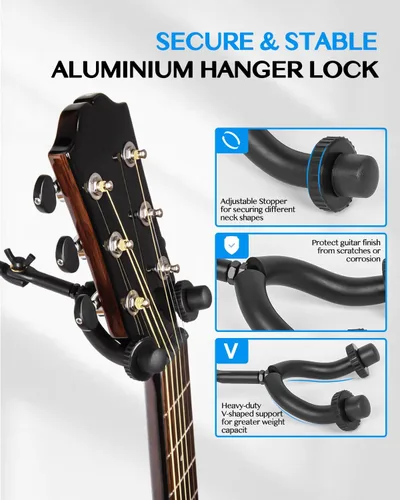 Vista 6 de STRICH SMH-02A - Percha de pared compacta para guitarra, paquete de 2 unidades, gancho de metal ajustable multiángulo de brazo corto para una