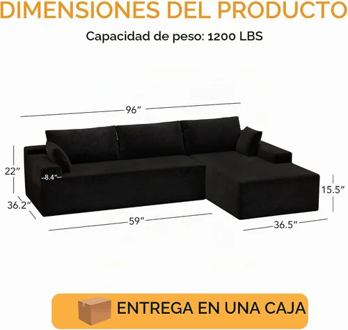 Vista 2 de Sofá modular moderno de 96 pulgadas, sofás modulares convertibles en forma de L, sofás tapizados con asiento profundo, sofá de esponja apto