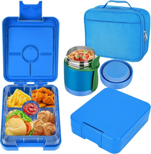 Vista 15 de Lonchera Bento para niños con termo de sopa de 10 onzas, recipientes de almuerzo a prueba de fugas con 4 compartimentos, tarro térmico