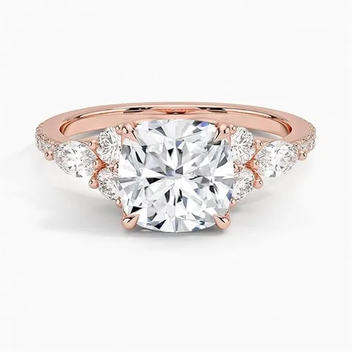 Vista 2 de IGI Anillo de compromiso de diamante creado en laboratorio de 2.56 quilates con cuatro puntas de excelente talla, con marquesa lateral y diamantes