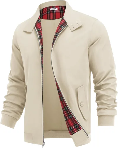 Vista 11 de COOFANDY - Chaquetas ligeras para hombre, chaqueta casual de estilo cortavientos con cremallera, cuello parado, chaqueta de golf elegante