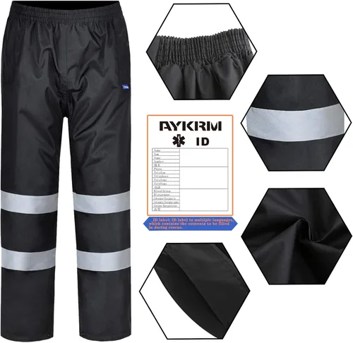 Vista 2 de AYKRM Pantalones de lluvia impermeables de alta visibilidad reflectantes para pesca, motocicleta, ciclismo, agricultura, senderismo, trabajos