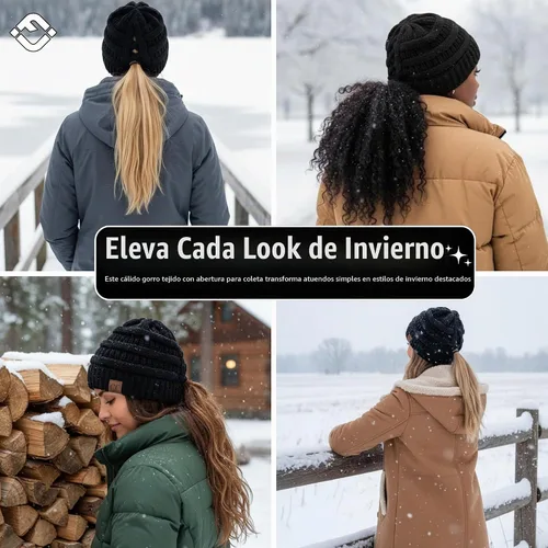 Vista 6 de Funky Junque - Gorro de coleta para mujer – Gorro de invierno con cola de caballo cruzada para mujer, cálidos y lindos gorros de punto con cola