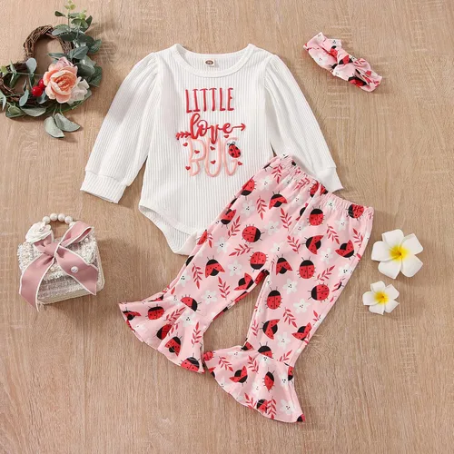 Vista 2 de FIOMVA Conjunto de ropa de 3 piezas con estampado de corazón para bebé recién nacida, para el día de San Valentín