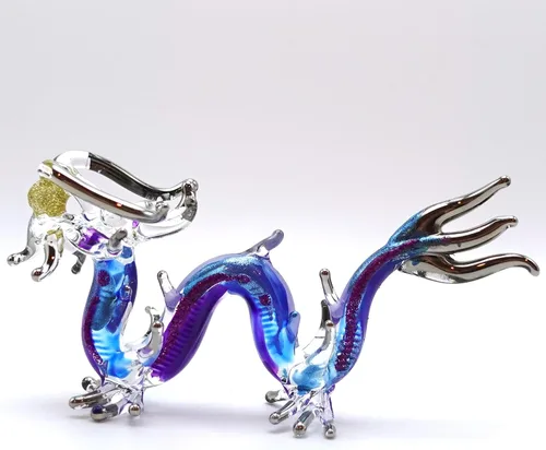 Vista 8 de Figuras artísticas de cristal soplado a mano en miniatura de dragón, animales de fantasía, regalo coleccionable, decoración del hogar, 3 pulgadas