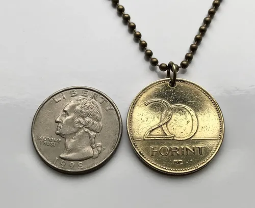 Vista 5 de 1994 Hungary Magyar 20 Forint coin pendant jewelry Hungarian iris flower Budapest Debrecen Szeged Miskolc Pécs Gyr Óbuda Tolna Matyó Hollók