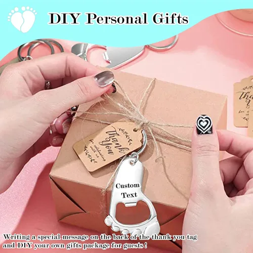 Vista 9 de 50 piezas personalizadas para baby shower, abrebotellas, llaveros de huellas, recuerdos de baby shower, regalos de devolución para invitados, vienen