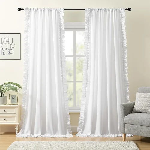 Vista 30 de TERLYTEX Cortinas de encaje de lino de 96 pulgadas de largo 2 paneles, 42 x 96 pulgadas, cortinas con volantes estilo granja para sala con bolsillo