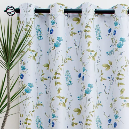 Vista 2 de Linentalks Juego de 2 paneles de cortinas opacas florales de 63 pulgadas de largo, cortinas opacas cortas con aislamiento térmico para sala