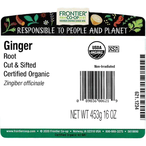 Vista 2 de Frontier Cut and Sifted Productos naturales certificados a granel raíz de jengibre, 16 onzas